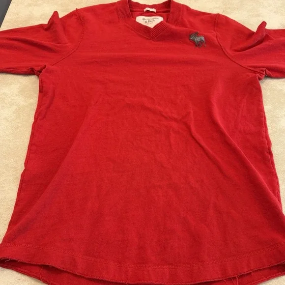 Abercrombie Fitch Mens V Neck Long Sleeve Sweatshirt Pink Moose Muscle Size M - Picture 4 of 6